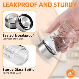 FANS-ONE Glass Juice Bottles 4 Pack 10 oz - Wide Mouth Glass Water Bottles with Lids, Stainless Steel Lids for Juicing, Smoothies, Protein, Milk, Reusable & Leakproof Beverage Storage, BPA Free