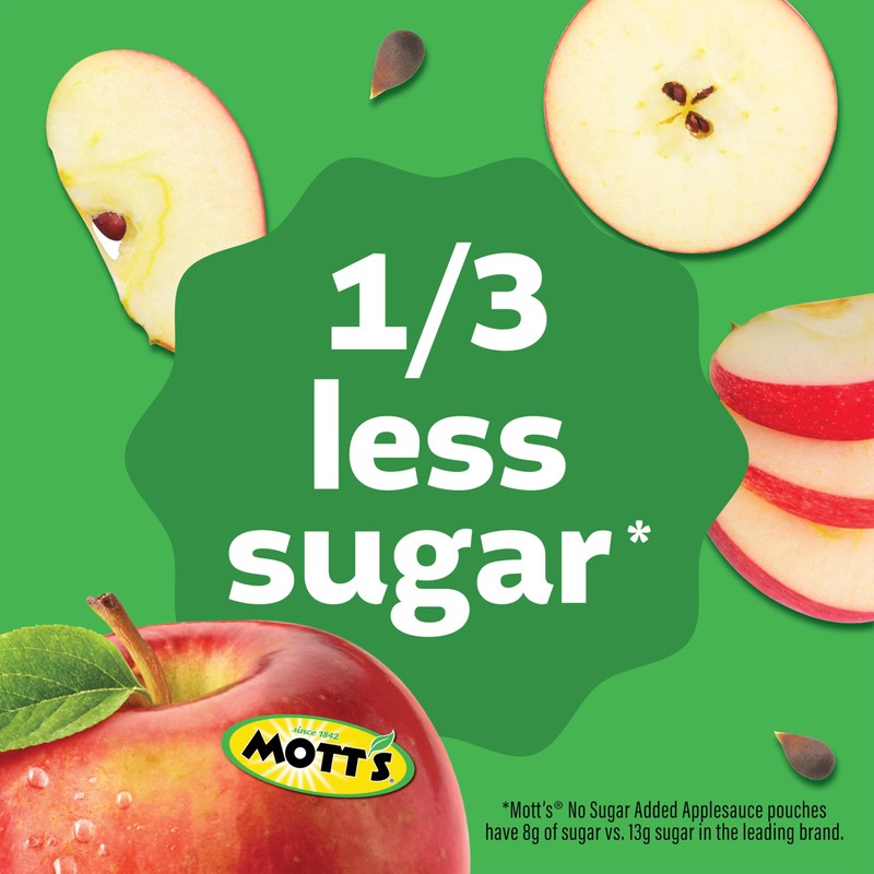 Mott's No Sugar Added Applesauce, 3.2 oz clear pouches, 18
