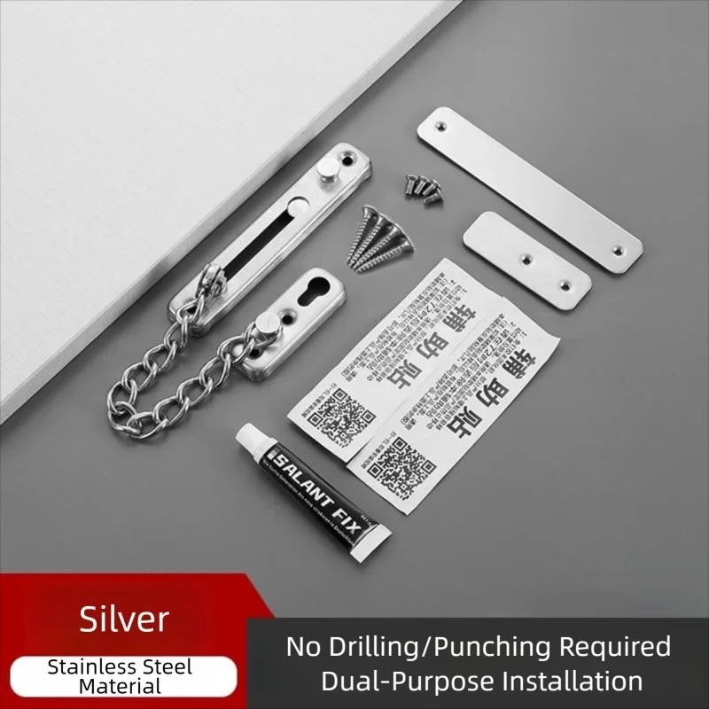 Stainless Steel Door Chain Lock, Heavy Duty Spring Loaded Press