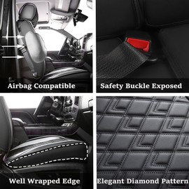 JOJOBAY Chevy Silverado Seat Covers,Leather Seat Covers for GMC Sierra,Custom Fit 2007-2026 1500 2500HD 3500HD Crew Double Extended Regular Cab,LT LZT RST Trail Boss(Front Pair,Black White)