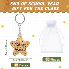 Namalu 30 Pieces School Leaver Star Keyring Gifts Class End of Term Star Token Favor Teacher to Pupil Leaving Gift Believe Yourself End of Term Gifts for Children Wooden Token