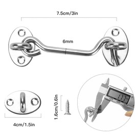 lmytdo Hook and Eye Latch, Cabin Hook Gate Hook Lock Stainless Steel Heavy Duty Gate Latch with Screws, for Window, Garage, Garden, Door(3 Inch 2 pcs)