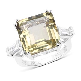 Bonyak Jewelry Genuine Asscher Cut Lemon Quartz and White Topaz Ring in Sterling Silver - Size 7.00
