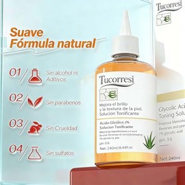Tnico Facial con cido Gliclico al 7 Exfoliante Qumico para Puntos Negros, Poros y Acn - 240ml para Piel Grasa y Mixta, Elimina Manchas y Arrugas,...  