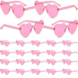 FSLLZCJY Heart Glasses 24 PCS Heart Sunglasses Bulk Rimless Cute Fun Sunglasses for Valentine Bachelorette Birthday Photo Props (Pink)