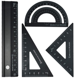 Metal Architects Scale Ruler Set- Rodmaie 4 PCS Technical Drawing set, Math Geometry Tool, Protractor, Triangular, Architect Ruler Set for Student Back to School (Black)