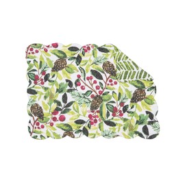 C&F Home Tyson Pines Botanical Reversible Green Watercolor Set of 6 Cotton Machine Washable Scallop Edge Christmas Holiday Quilted Placemat Placemats for Dining Kitchen Tabletop Home Decor Decoration