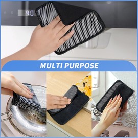 KinHwa Kitchen Washcloths for Dishes Absorbent Microfiber Dish Cloths Quick Dry Dish Rags with Poly Scour Scrub Side Ideal for Kitchen Cleaning and Housekeeping (Black, 7inchx7inch 9 Pack)