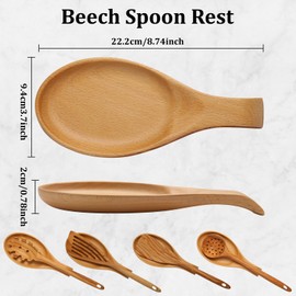Kityemo Beech Spoon Rest for the Kitchen, Cooking Spoon Rest, Wooden Spoon Rest, Smooth Wooden Spoon Holder for Stove, Perfect Holder for Spatulas, Spoons, Tongs and More (Beech, L)