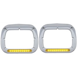 C2W Pair of Peterbilt Single Headlight Bezels 6x8 Amber Lens Amber 10 LED