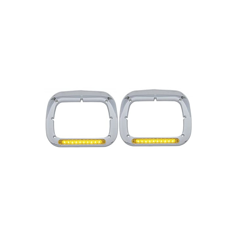 C2W Pair of Peterbilt Single Headlight Bezels 6x8 Amber Lens
