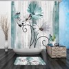 NBVKO 4PCS Rustic Teal Flower Farmhouse Shower Curtain Set,Waterproof Teal