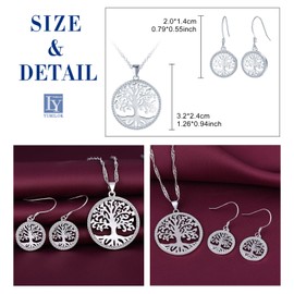 Yumilok 925 Sterling Silver Tree of Life Necklace for Women Zirconia Tree of Life Silver Stud Earrings for Women Girls