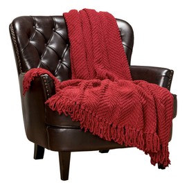 Chanasya Premium Textured Knit Throw Blanket with Tassels - Soft, Cozy Blanket for Couch, Bed, Living Room - 50" x 65” - Red