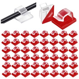 OSALOLO 55 Piezas Clips Organizadores de Cables Autoadhesivos, Soportes de Cable Adhesivos, Gestión de Cables (Rojo)