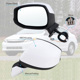 Lqito Left Driver Side Mirror Compatible With 2012 2013 2014 2015 Honda CIVIC With Manual Folding Power Glass Non-Heated Without Turn Signal White Replace#76252TR0A01(3Pins)