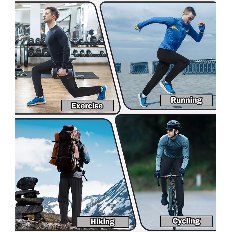 lomsoe 3 Pack Mens Athletic Pants with Zip Pockets Lightweight