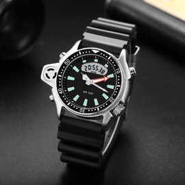 findtime Watches Men's 5ATM Waterproof Sport Analogue Digital Watch Men Boys LED Watch Fashionable Outdoor Men's Watch Orange Black, black, Strap.