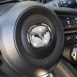 FERVORRAY Bling Steering Wheel Logo Cap Decals Decorative Diamond Emblem Stickers Car Interior Accessories (Fits Mazda)