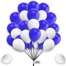 25 Pack 5 Inch White & Blue Balloons for Birthday Decorations, Baby Shower, Engagement, Wedding - Plain Round Latex Party Balloons