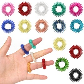 Rattmety 16 Pieces Spiky Sensory Finger Rings, Spiky Finger Ring/Acupressure Ring Set, inger Massage Rings Acupressure Ring for Adults, Silent Stress Reducer and Massager