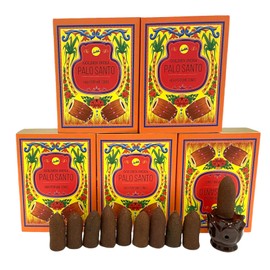 Palo Santo Highly Scented Sreevani Backflow Incense Cones for Waterfall Aromatic Smoke Fountain Haze Falls and Lotus Burner Bundle - 50 Cones