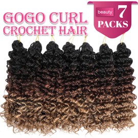 Gogo Curl Crochet Hair 14 Inch 7 Packs Curly Crochet Hair for Black Women Deep Wave Crochet Hair Beach Curl Crochet Hair Synthetic Braiding Hair Extensions (14 Inch 7 Packs 1B/30/27)