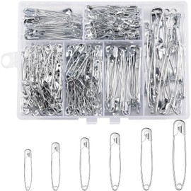 Heanvmyss Safety Pins, Pack of 300 Safety Pins in 6 Sizes 18 mm - 55 mm, Rust-Resistant Safety Pin for DIY, Clothing, Crafts, Sewing (Silver)