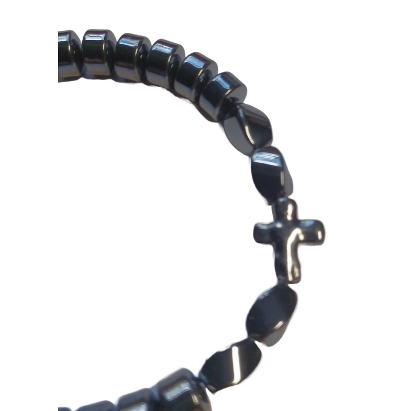 Chic Hematite Beaded Bracelet with Cross Charm