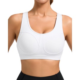 RUNNING GIRL Sports Bras for Women High Support Moulded Cup High Impact Sports Bras Racerback Workout Running Yoga Bra(WX3045 White L)