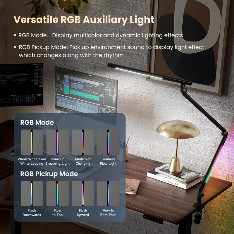 Pak LED Desk Lamp with Clamp, 18W Dual Light Architect