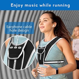 MAGOSIS Running Vest Phone Holder High Vis Reflective Vest Running Accessories with 2 Shoulder Pockets & Front and Back Pocket Adjustable Waistband Key Card Holder Running Vest for Men and Women