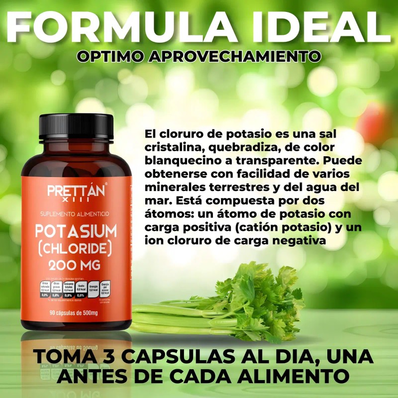 Cloruro de Potasio 200mg 90 Cpsulas Prettn Suplemento Deportivo
