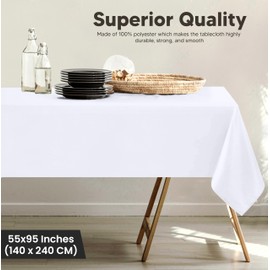 Utopia Kitchen Rectangle Tablecloth 140x240 cm - (Pack of 2) White Table Cover Machine Washable Table Cloth Perfect for Parties, Weddings and Festivals (55x95 inches)