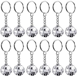 Mirror Disco Ball Keychain 70s Disco Keychain Mini Globe Ball Decorations Party Favor for 1970s Disco Supplies Birthdays Weddings Accessories, 12 Pieces (Silver)
