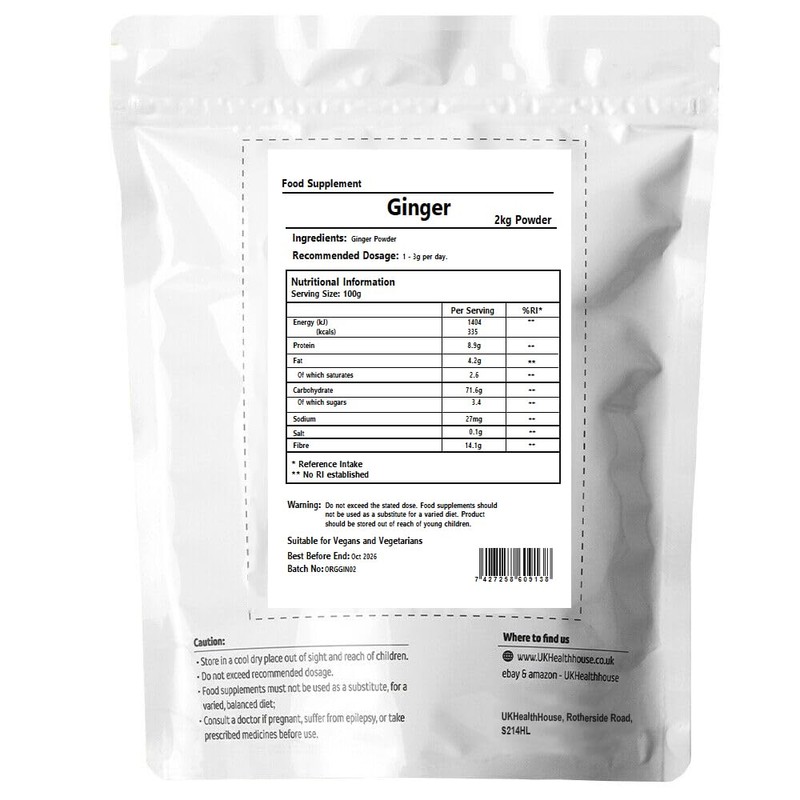 UKHealthHouse Premium Ginger Powder Strong, Superior Sri-Lankan Roots Reflux, (Zingiber