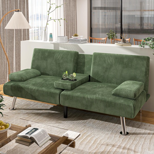 Shahoo Modern Upholstered Convertible Folding Futon Sofa Bed with Removable