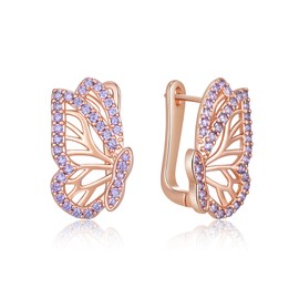 EVER FAITH Fashion 18K Gold Butterfly Huggie Hoop Earrings for Women Hypoallergenic Purple Cubic Zirconia Cute Butterflies Stud Earring Dainty Wedding Party Jewelry Accessories