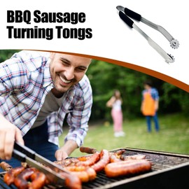 Wendeza BBQ Barbecue Tongs with Wheels for Turning, BBQ Sausages Turning Tongs Stainless Steel BBQ Sausages Turner Grill Turning Tongs for Turning BBQ Sausages, BBQ Sausages