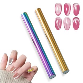 XEAOHESY 2 Pieces Cat Eye Magnet for Nails Double-Ended Iridescent and Gold Cylindrical Strong Nail Magnet for Cat Eye Gel Nail Polish