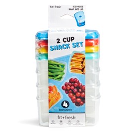 Fit & Fresh Kids' 2-Cup Chilled Containers, Set of 4 Reusable Portion Control Containers with Removable Ice Packs, BPA-Free, Freezer/Microwave/Dishwasher Safe