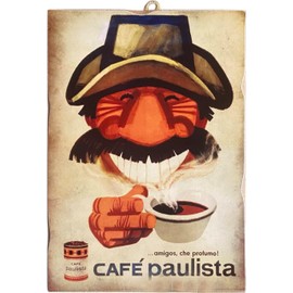 KUSTOM ART Vintage Style Painting Old Series Coffee Advertising Print on Wood 25 x 18 cm