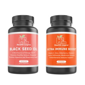 Health Logics Health Logics Black Seed Oil Softgels Ultra Immune Boost- Featuring Cold Pressed Nigella Sativa, Vitamin C, Vitamin D, Zinc, Elderberry Extract, Echinacea, Lysine, Reishi Mushroom