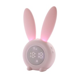 Digital Alarm Clock Cute Bunny Shape LED Night Light Luminous Digital Clock for Kids Bedroom Decor Pink
