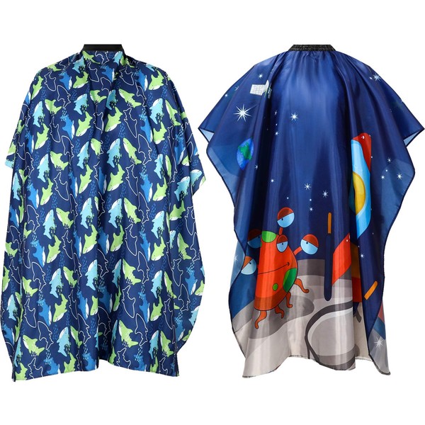 2 Pieces Kids Haircut Salon Cape Waterproof Hair Cutting Cape Children Hairdressing Apron Barber Gown Hair Cutting Shampoo Styling Capes for Kids Children (Dolphin and Rocket Pattern)