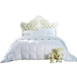 Royal Hotel Bedding Goose Down Comforter King, 300 Thread Count 100% Cotton Striped Shell, 600FP, 40 Ounce Down Fill