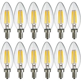 MaxLite Candelabra LED Chandelier Bulbs, 40W Equivalent, Enclosed Fixture Rated, 300 Lumens, Dimmable Filament Candle Bulbs, E12 Base, Energy Star, Wet Rated, 2700K Soft White, 12-Pack