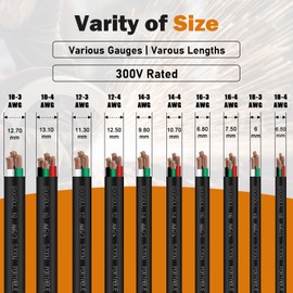 10FT, 12/3 12 AWG Portable Power Cable, 3 Conductor SJOOW 300V 10 Gauge Electric Wire for Motor Leads, Portable Lights, Battery Chargers and Machinery