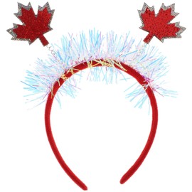 Healvian 2pcs Maple Leaf Headbopper Canada Flag Headband Tinsel Headdress Canadian Maple Leaf Hair Band