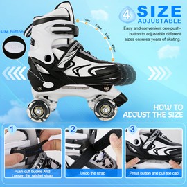 ZHUKAIKJ Roller Skates for Boys and Girls Adjustable Roller Skates for Toddler Kids Roller Skates 4 Sizes with Light up Wheels, for Women and Men, Extra Small
